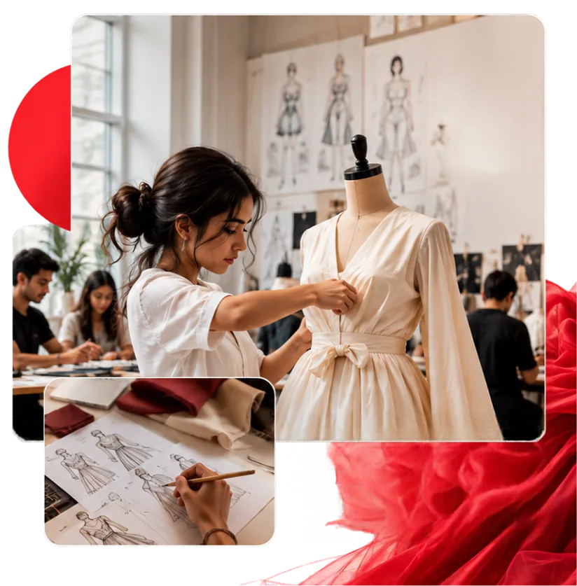 Fashion students working in a design studio